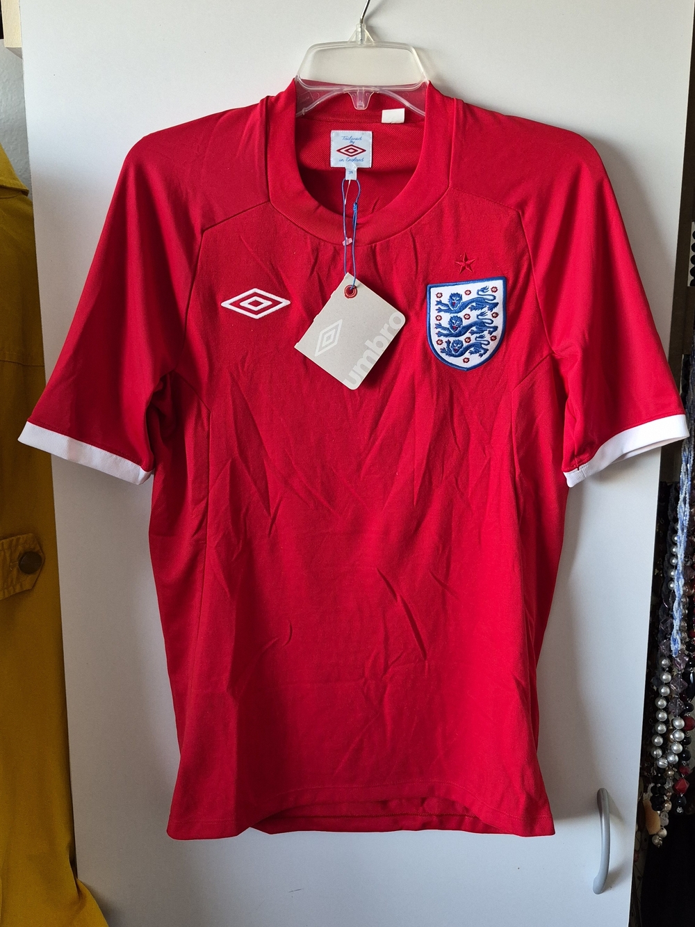Umbro Red England Football Jersey with White Trim Sizes